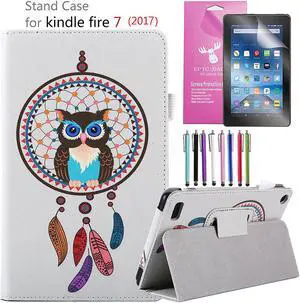 Amazon Fire 7" 2017 Case, EpicGadget(TM) 7th Generation Fire 7 Premium PU Leather Folding Folio Case with Built in Stand For Fire 7 inch (2017 Release) + 1 Screen Protector and 1 Stylus (Dreamcatcher)