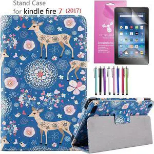 Amazon Fire 7" 2017 Case, EpicGadget(TM) 7th Generation Fire 7 Premium PU Leather Folding Folio Case with Built in Stand For Fire 7 inch (2017 Release) + 1 Screen Protector and 1 Stylus (Deer)