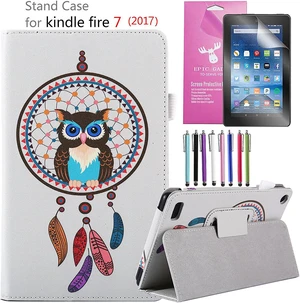 Amazon Fire 7" 2017 Case, EpicGadget(TM) 7th Generation Fire 7 Premium PU Leather Folding Folio Case with Built in Stand For Fire 7 inch (2017 Release) + 1 Screen Protector and 1 Stylus