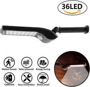 Solar Gutter Lights Wall with Rotatable Mounting Pole, Epicgadget 36 LED Outdoor Solar Motion Sensor Detector Lights, (1 Pack)