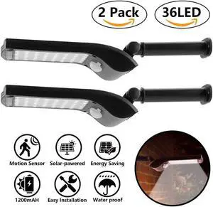 Solar Gutter Lights Wall with Rotatable Mounting Pole, Epicgadget 36 LED Outdoor Solar Motion Sensor Detector Lights, (2 Pack)