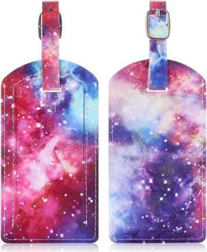 Epicgadget Luggage Tags, Travel Bag PU Leather Tag ID Label Holder with Privacy Cover Cruise Suitcase Identifier (2 Pack)