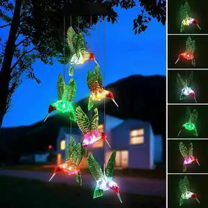 Solar Wind Chime Light, EpicGadget Solar Powered Color Changing LED Hanging Hummingbird Wind chime Light for Outdoor Indoor Gardening Yard Pathway Decoration  (Green Wing)