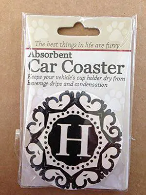 ES Pets Absorbent Stoneware Car Cup Holder Coaster, Initial H ES Pets Absorbent Stoneware Car Cup Holder Coaster, Initial H