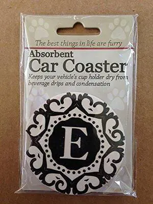 ES Pets Absorbent Stoneware Car Cup Holder Coaster, Initial E ES Pets Absorbent Stoneware Car Cup Holder Coaster, Initial E