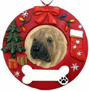 E&S Pets Shar Pei Christmas Ornament Wreath Shaped Easily Personalized E&S Pets Shar Pei Christmas Ornament Wreath Shaped Easily Personalized