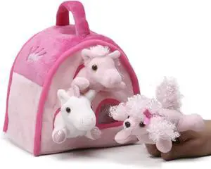 Plush PINK DOG Animal House with 3 Finger Puppets Plush PINK DOG Animal House with 3 Finger Puppets