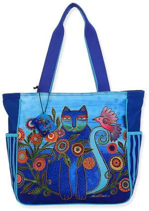 Sun 'N' Sand Laurel Burch Shoulder Tote Zipper Top 13"X6"x13"-Cerulean Cat Sun 'N' Sand Laurel Burch Shoulder Tote Zipper Top 13"X6"x13"-Cerulean Cat