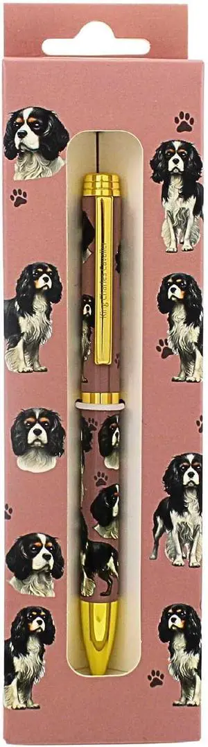 E&S Pets Refillable Ball Point Pen in Gift Box, King Charles Cavalier Tri-color E&S Pets Refillable Ball Point Pen in Gift Box, King Charles Cavalier Tri-color