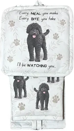 E&S Pets Black Labradoodle 3 Piece Kitchen Set - Oven Mitt, Towel, Pot Holder E&S Pets Black Labradoodle 3 Piece Kitchen Set - Oven Mitt, Towel, Pot Holder