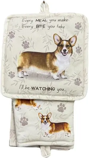 E&S Pets Welsh Corgi 3 Piece Kitchen Set - Oven Mitt, Towel, Pot Holder E&S Pets Welsh Corgi 3 Piece Kitchen Set - Oven Mitt, Towel, Pot Holder
