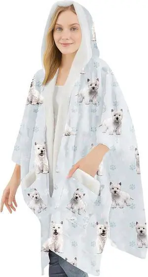 E&S Pets Snuggs Blanket Hoodie for Women Soft Fleece Wrap, West Highland E&S Pets Snuggs Blanket Hoodie for Women Soft Fleece Wrap, West Highland