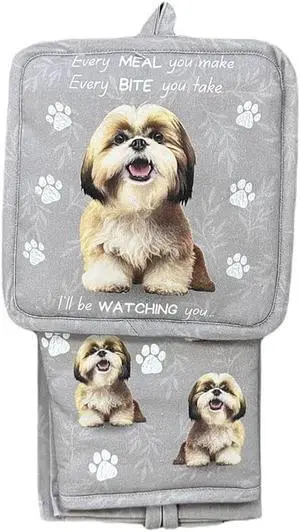 E&S Pets Tan Shih Tzu 3 Piece Kitchen Set - Oven Mitt, Towel, Pot Holder E&S Pets Tan Shih Tzu 3 Piece Kitchen Set - Oven Mitt, Towel, Pot Holder