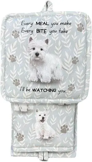 E&S Pets Westie Terrier 3 Piece Kitchen Set - Oven Mitt, Towel, Pot Holder E&S Pets Westie Terrier 3 Piece Kitchen Set - Oven Mitt, Towel, Pot Holder