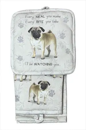E&S Pets Pug Dog 3 Piece Kitchen Set - Oven Mitt, Towel, Pot Holder E&S Pets Pug Dog 3 Piece Kitchen Set - Oven Mitt, Towel, Pot Holder