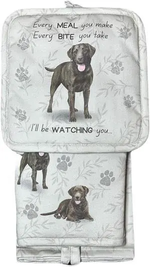 E&S Pets Chocolate Lab Dog 3 Piece Kitchen Set - Oven Mitt, Towel, Pot Holder E&S Pets Chocolate Lab Dog 3 Piece Kitchen Set - Oven Mitt, Towel, Pot Holder