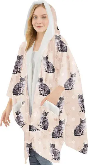 E&S Pets Snuggs Blanket Hoodie for Women Soft Fleece Wrap, Silver Tabby Cat E&S Pets Snuggs Blanket Hoodie for Women Soft Fleece Wrap, Silver Tabby Cat
