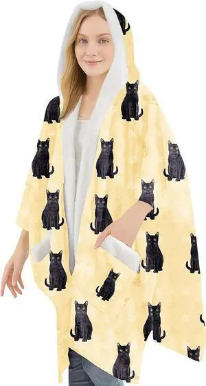 E&S Pets Snuggs Blanket Hoodie for Women Soft Fleece Wrap, Black Cat E&S Pets Snuggs Blanket Hoodie for Women Soft Fleece Wrap, Black Cat