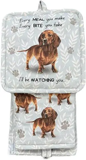 E&S Pets Red Dachshund 3 Piece Kitchen Set - Oven Mitt, Towel, Pot Holder E&S Pets Red Dachshund 3 Piece Kitchen Set - Oven Mitt, Towel, Pot Holder