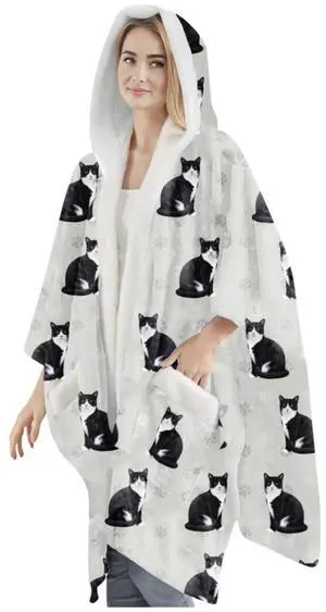 E&S Pets Snuggs Blanket Hoodie for Women Soft Fleece Wrap, Black and White Cat E&S Pets Snuggs Blanket Hoodie for Women Soft Fleece Wrap, Black and White Cat