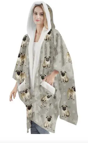 E&S Pets Snuggs Blanket Hoodie for Women Soft Fleece Wrap, Pug E&S Pets Snuggs Blanket Hoodie for Women Soft Fleece Wrap, Pug