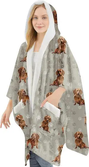 E&S Pets Snuggs Blanket Hoodie for Women Soft Fleece Wrap, Red Dachshund E&S Pets Snuggs Blanket Hoodie for Women Soft Fleece Wrap, Red Dachshund