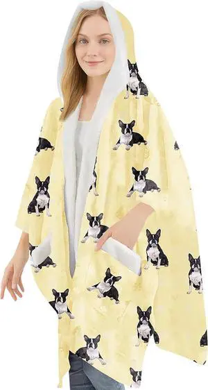 E&S Pets Snuggs Blanket Hoodie for Women Soft Fleece Wrap, Boston Terrier E&S Pets Snuggs Blanket Hoodie for Women Soft Fleece Wrap, Boston Terrier