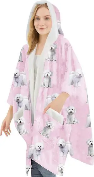 E&S Pets Snuggs Blanket Hoodie for Women Soft Fleece Wrap, Bichon Frise E&S Pets Snuggs Blanket Hoodie for Women Soft Fleece Wrap, Bichon Frise