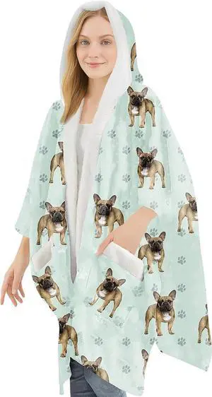 E&S Pets Snuggs Blanket Hoodie for Women Soft Fleece Wrap, French Bulldog E&S Pets Snuggs Blanket Hoodie for Women Soft Fleece Wrap, French Bulldog
