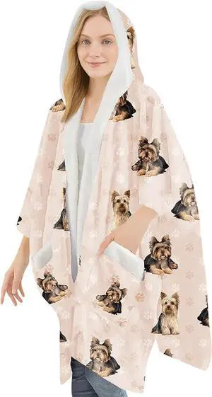 E&S Pets Snuggs Blanket Hoodie for Women Soft Fleece Wrap, Yorkie Yorkshire E&S Pets Snuggs Blanket Hoodie for Women Soft Fleece Wrap, Yorkie Yorkshire