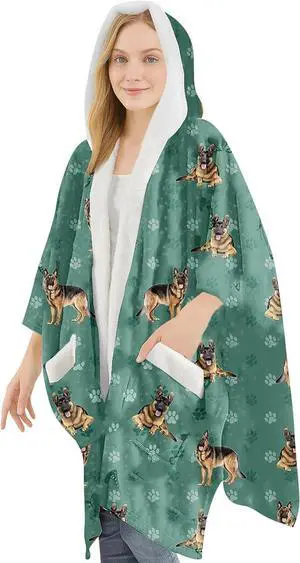 E&S Pets Snuggs Blanket Hoodie for Women Soft Fleece Wrap, German Shepherd E&S Pets Snuggs Blanket Hoodie for Women Soft Fleece Wrap, German Shepherd