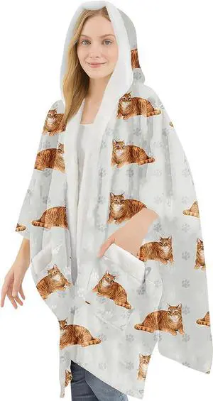 E&S Pets Snuggs Blanket Hoodie for Women Soft Fleece Wrap, Orange Tabby Cat E&S Pets Snuggs Blanket Hoodie for Women Soft Fleece Wrap, Orange Tabby Cat