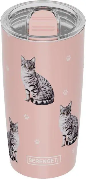 Serengeti 20 Oz Silver Tabby Cat Stainless Steel Tumbler with Spill Proof Lid Serengeti 20 Oz Silver Tabby Cat Stainless Steel Tumbler with Spill Proof Lid