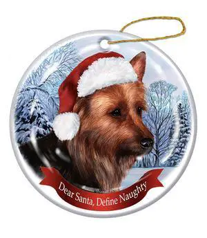 Holiday Pet Gifts Australian Terrier Santa Hat Dog Porcelain Christmas Ornament Holiday Pet Gifts Australian Terrier Santa Hat Dog Porcelain Christmas Ornament