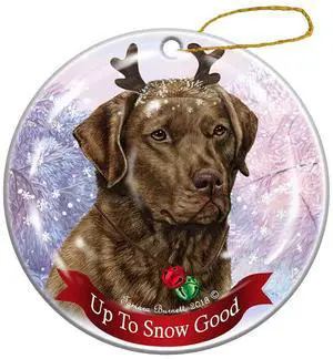 Holiday Brown Chesapeake Bay Retriever Reindeer Dog Porcelain Christmas Ornament Holiday Brown Chesapeake Bay Retriever Reindeer Dog Porcelain Christmas Ornament