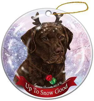 Dark Brown Chesapeake Bay Retriever Reindeer Dog Porcelain Christmas Ornament Dark Brown Chesapeake Bay Retriever Reindeer Dog Porcelain Christmas Ornament