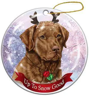 Red Chesapeake Bay Retriever Reindeer Dog Porcelain Christmas Ornament Red Chesapeake Bay Retriever Reindeer Dog Porcelain Christmas Ornament