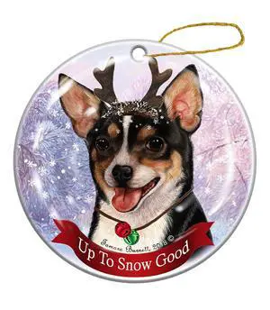 Tricolor Short Hair Chihuahua Reindeer Dog Porcelain Christmas Ornament Tricolor Short Hair Chihuahua Reindeer Dog Porcelain Christmas Ornament