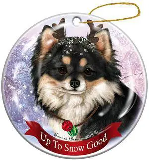 Tricolor Long Haired Tri Chihuahua Reindeer Dog Porcelain Christmas Ornament Tricolor Long Haired Tri Chihuahua Reindeer Dog Porcelain Christmas Ornament