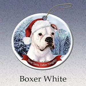Holiday Pet Gifts Boxer, White Santa Hat Dog Porcelain Christmas Tree Ornament Holiday Pet Gifts Boxer, White Santa Hat Dog Porcelain Christmas Tree Ornament