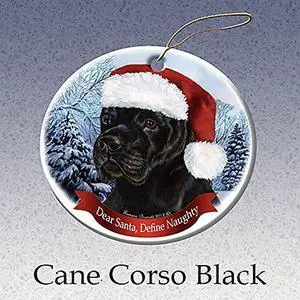 Holiday Pet Gifts Black Cane Corso Santa Hat Dog Porcelain Christmas Ornament Holiday Pet Gifts Black Cane Corso Santa Hat Dog Porcelain Christmas Ornament