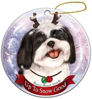 Holiday Pet Gifts Shih Tzu Black White Dog Porcelain Christmas Ornament Holiday Pet Gifts Shih Tzu Black White Dog Porcelain Christmas Ornament