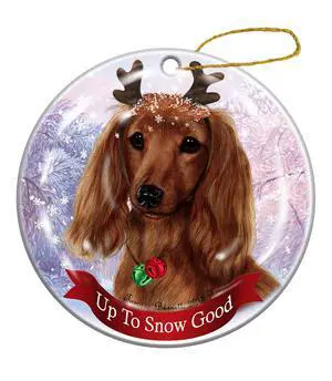 Holiday Pet Gifts Long Haired Red Dachshund Dog Porcelain Christmas Ornament Holiday Pet Gifts Long Haired Red Dachshund Dog Porcelain Christmas Ornament