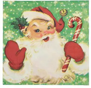 Primitives By Kathy Paper Dinner Napkins, 6.50" x 6.50", 20/pk, Retro Santa Primitives By Kathy Paper Dinner Napkins, 6.50" x 6.50", 20/pk, Retro Santa