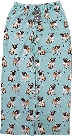 Pug Unisex Lightweight Cotton Blend Pajama Bottoms- Large Pug Unisex Lightweight Cotton Blend Pajama Bottoms- Large