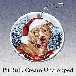 Holiday Pet Gifts Cream & White Pit Bull (Uncropped) Dog Porcelain Ornament Holiday Pet Gifts Cream & White Pit Bull (Uncropped) Dog Porcelain Ornament