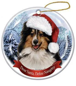 Holiday Pet Gifts Sheltie (Tri-Color) Santa Hat Dog Porcelain Christmas Ornament Holiday Pet Gifts Sheltie (Tri-Color) Santa Hat Dog Porcelain Christmas Ornament