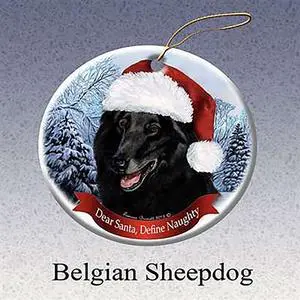 Holiday Pet Gifts Belgian Sheepdog Santa Hat Porcelain Christmas Tree Ornament Holiday Pet Gifts Belgian Sheepdog Santa Hat Porcelain Christmas Tree Ornament