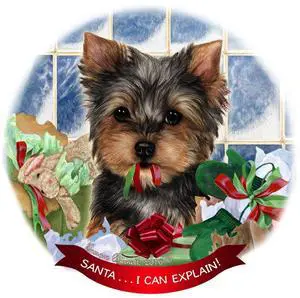 Yorkshire Terrier Yorkie Dog Porcelain Ornament 'Santa.. I Can Explain!' Yorkshire Terrier Yorkie Dog Porcelain Ornament 'Santa.. I Can Explain!'