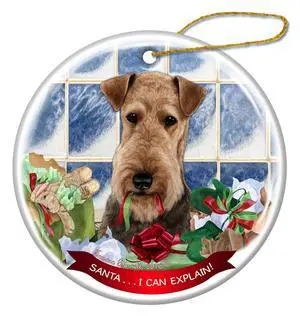 Airedale Dog Porcelain Hanging Ornament Pet Gift 'Santa.. I Can Explain!' Airedale Dog Porcelain Hanging Ornament Pet Gift 'Santa.. I Can Explain!'
